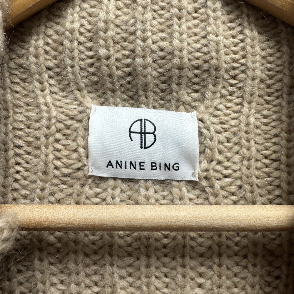 Anine Bing Womens Medium Relaxed Brown Alpaca/Wool Turtle Knit Open Knit Sweater - Picture 3 of 6